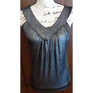 Kress Collection Womens Medium V neck Sleeveless Top Tank liquid metallic black